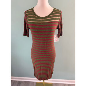 Women's LuLaRoe Julia Dress Size S Green and Red Striped